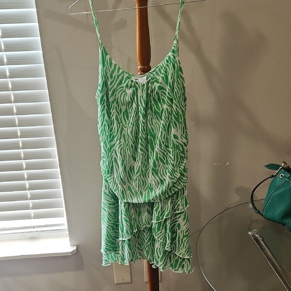Diane Von Furstenberg Green and White Printed Mini Dress